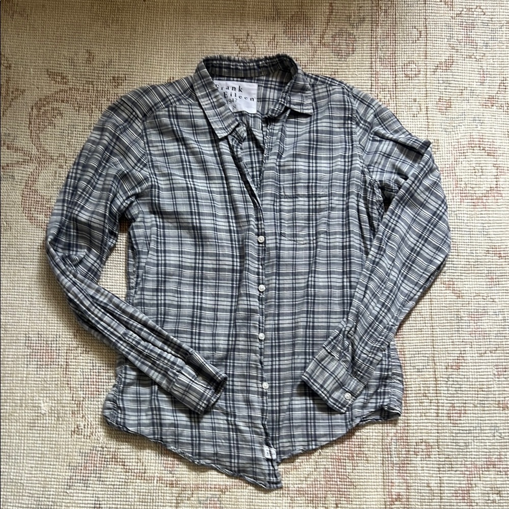 Frank & Eileen Gray and White Plaid Button-Down Shirt